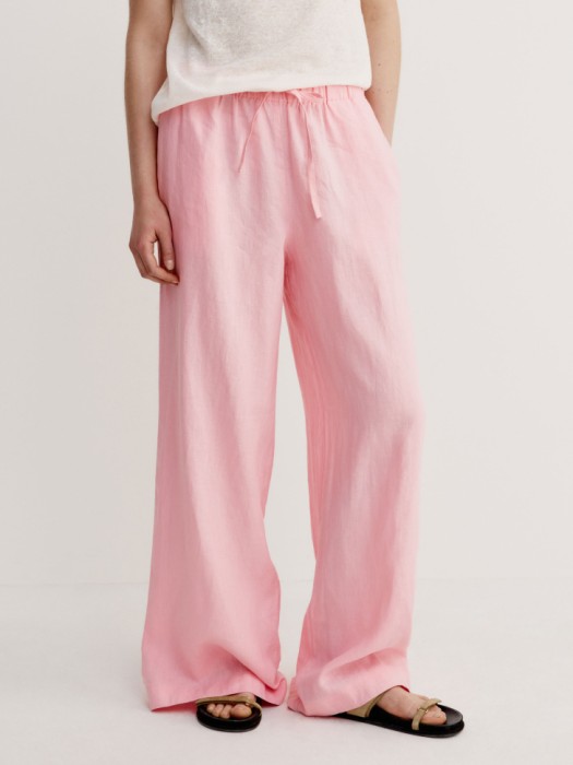 широкие брюки из 100% льна от бренда sela вид слева