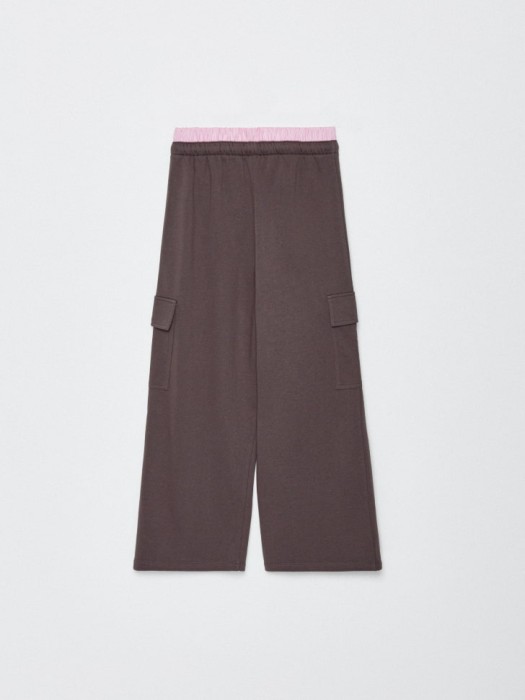 широкие брюки карго с двойным поясом для девочек из россии вид сбоку