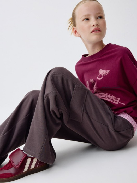 широкие брюки карго с двойным поясом для девочек из хлопка спереди