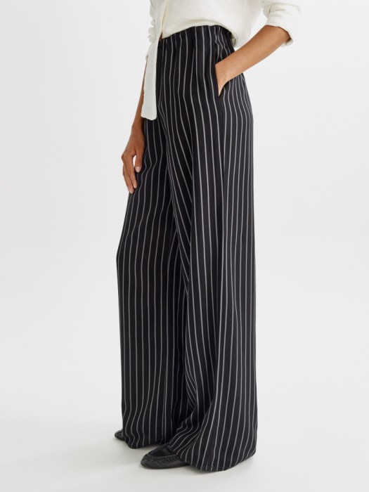 широкие брюки с высокой посадкой из вискозы из россии вид сбоку