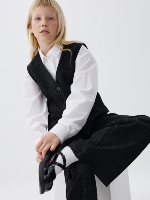 широкие брюки в полоску для девочек из россии вид сбоку