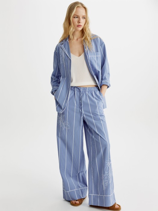 широкие брюки в полоску с вышивкой из смесового хлопка 4640611106669 фотография