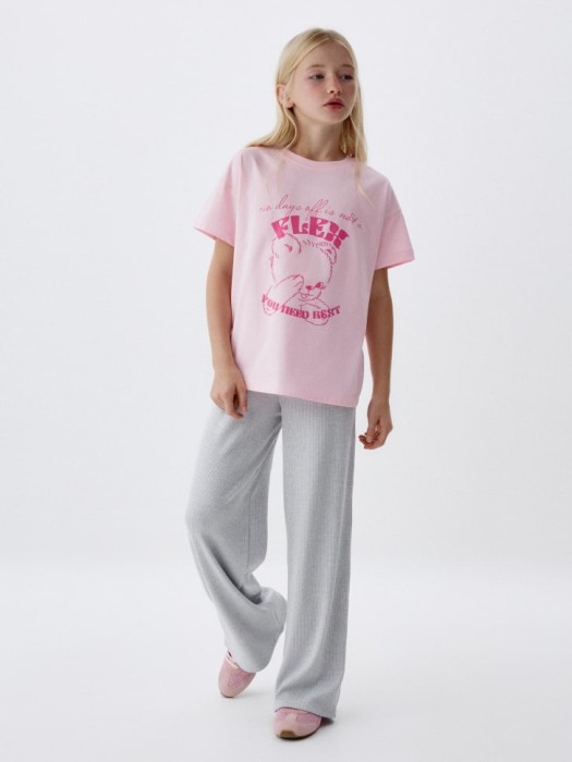 широкие брюки в рубчик для девочек от бренда sela вид слева