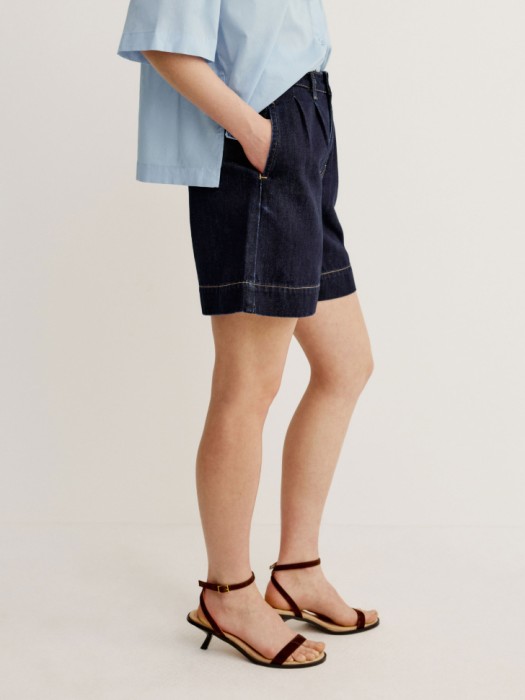 широкие джинсовые шорты с высокой посадкой из россии вид сбоку