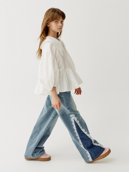 широкие джинсы с кружевным декором для девочек 4610517539656 фотография