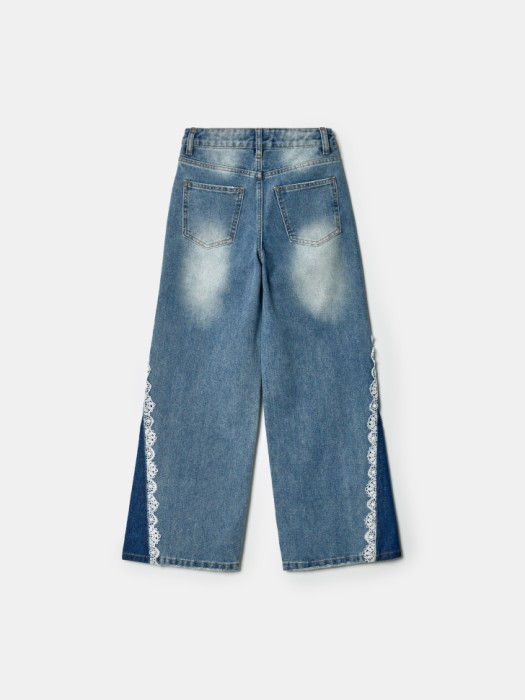 широкие джинсы с кружевным декором для девочек по цене 2999 руб вид справа