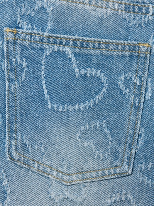 широкие джинсы с потертостями для девочек из хлопка спереди