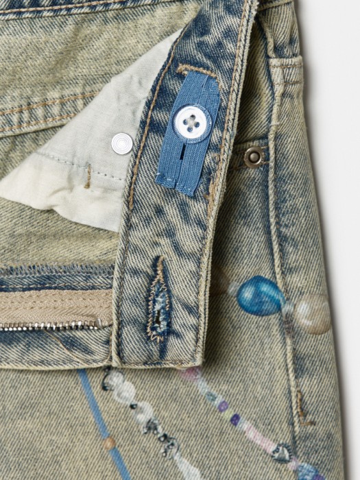 широкие джинсы с принтом для девочек из хлопка спереди