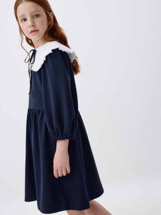 школьное платье с нарядным воротником для девочек из хлопка спереди
