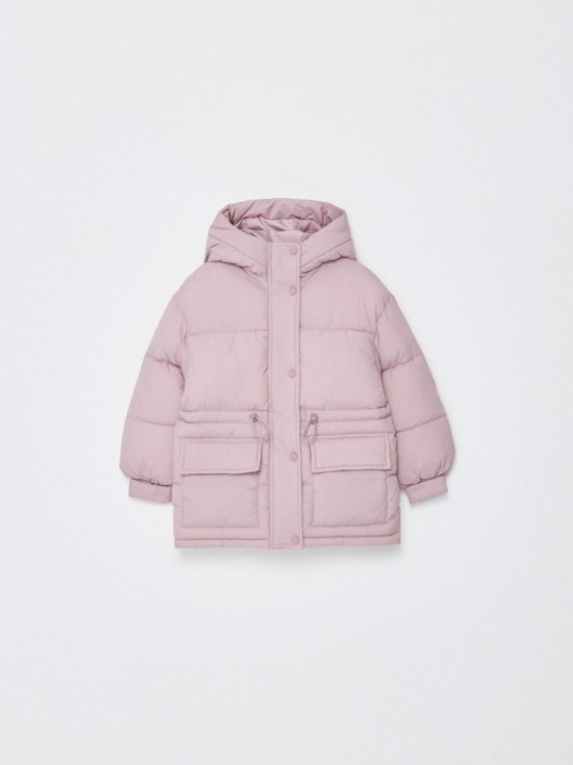 стеганая куртка с кулиской на талии для девочек из россии вид сбоку