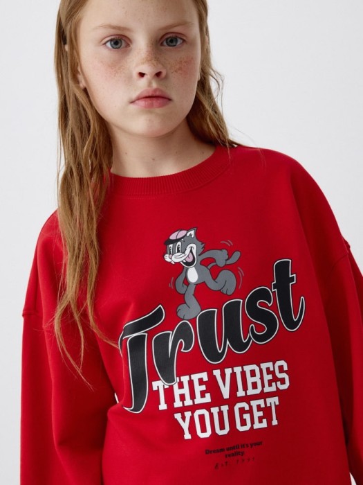 свитшот с принтом для девочек из хлопка спереди