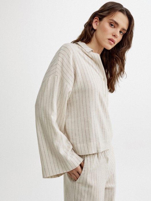 свободная рубашка из смесового льна из россии вид сбоку