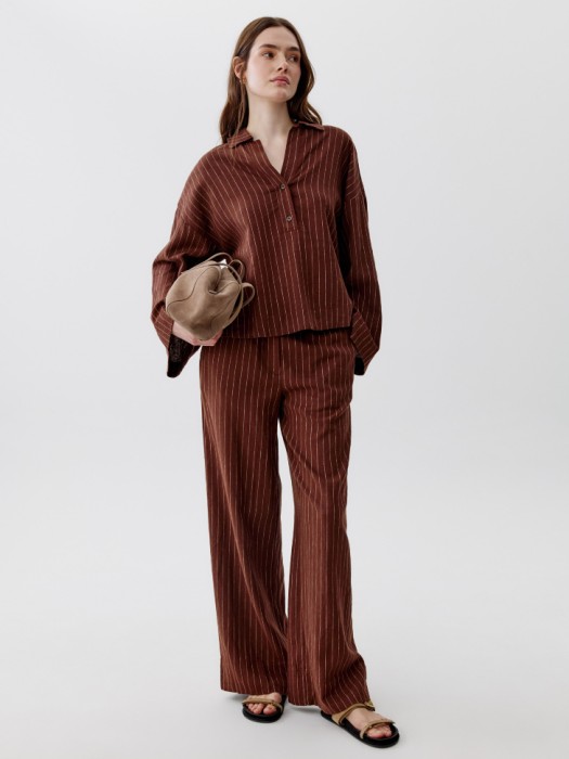 свободная рубашка из смесового льна от бренда sela вид слева