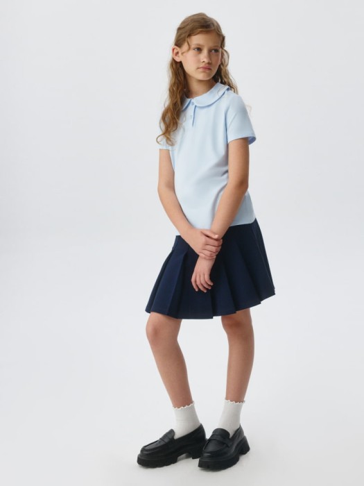 трикотажная футболка с воротником для девочек от бренда sela вид слева