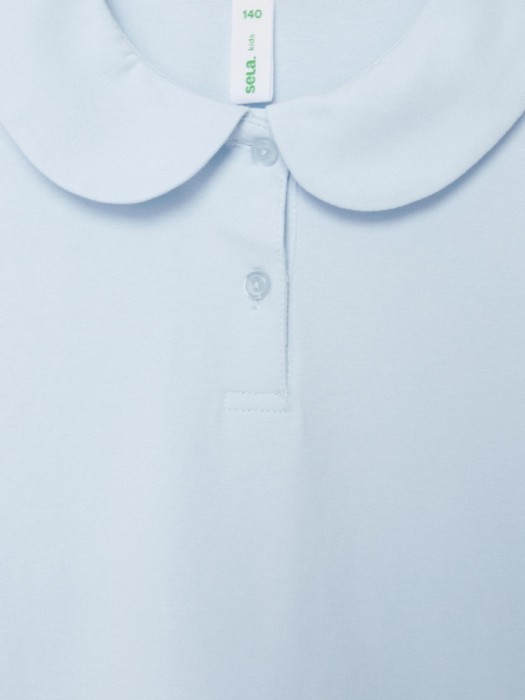 трикотажная футболка с воротником для девочек из хлопка спереди