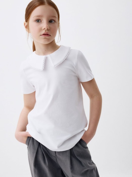 трикотажная футболка с воротником для девочек 4680704856279 фотография