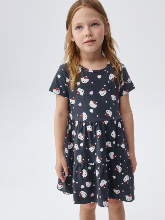 трикотажное платье с принтом hello kitty для девочек 4680798497976 фотография