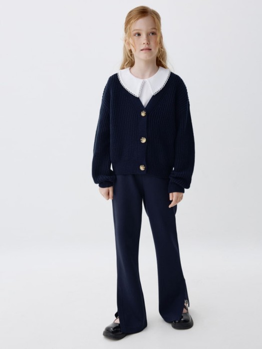 трикотажные брюки с разрезами для девочек от бренда sela вид слева