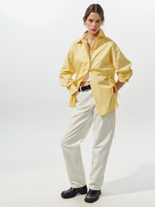 удлиненная рубашка с драпировкой из линейки  young от бренда sela вид слева