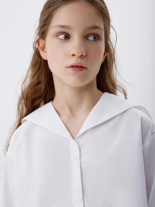 укороченная блузка с морским воротником для девочек из хлопка спереди