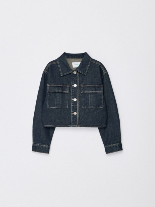 укороченная джинсовая куртка для девочек от бренда sela вид слева
