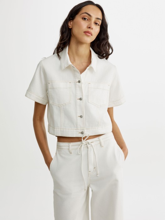 укороченная джинсовая рубашка с коротким рукавом 4640611081393 фотография