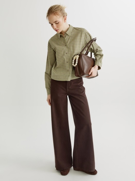 укороченная рубашка из хлопка в клетку из россии вид сбоку