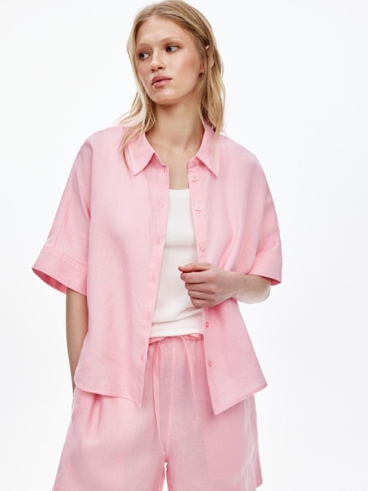 укороченная рубашка оверсайз из льна 4610517310231 фотография