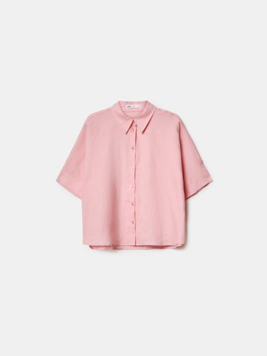 укороченная рубашка оверсайз из льна из проверенных материалов спереди