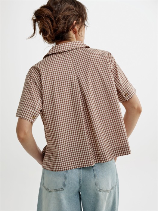 укороченная рубашка с коротким рукавом из хлопка по цене 2999 руб вид справа