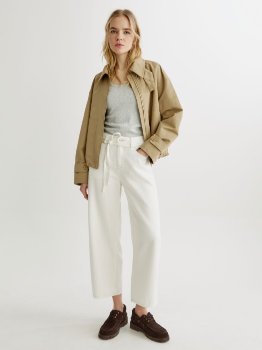 укороченные объемные джинсы со шнурком из денима спереди