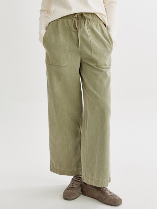 укороченные широкие брюки из смесового тенселя и хлопка от бренда sela вид слева