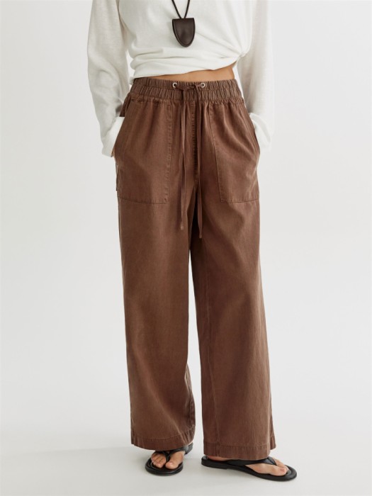 укороченные широкие брюки из смесового тенселя и хлопка от бренда sela вид слева