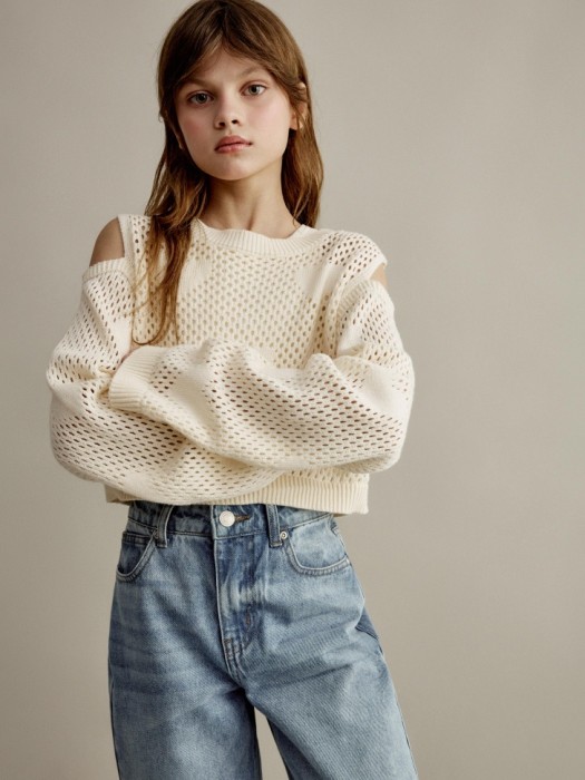 укороченный джемпер ажурной вязки для девочек 4610517408181 фотография