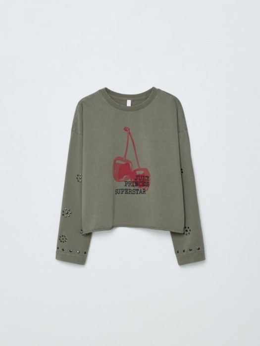 укороченный лонгслив с принтом из линейки  young из проверенных материалов спереди