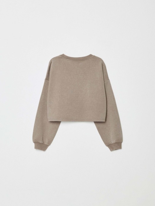 укороченный свитшот с вышивкой для девочек из хлопка спереди