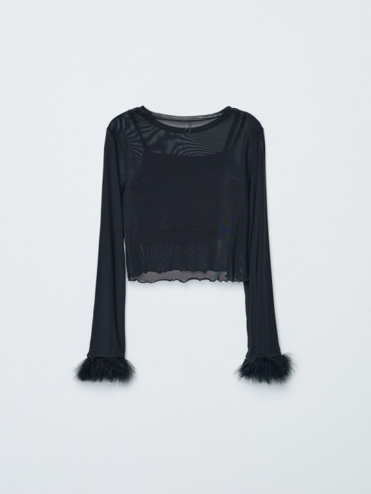 укороченный топ с перьями для девочек из трикотажа спереди