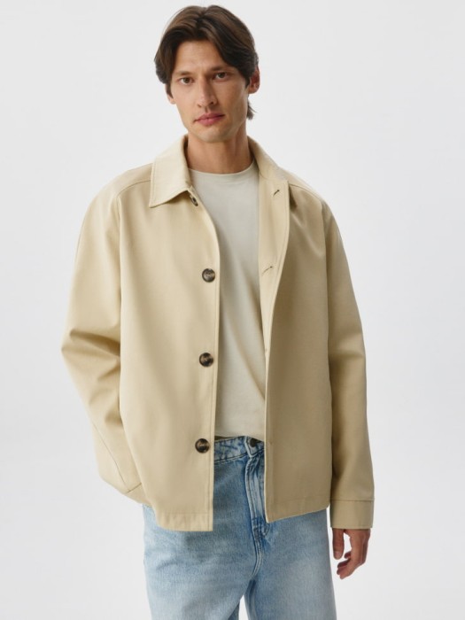 укороченный тренч из твила из хлопка спереди