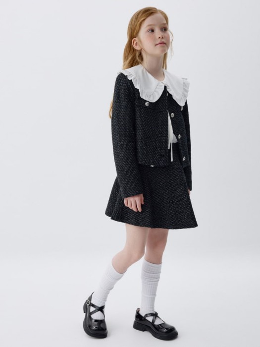 укороченный твидовый жакет для девочек от бренда sela вид слева