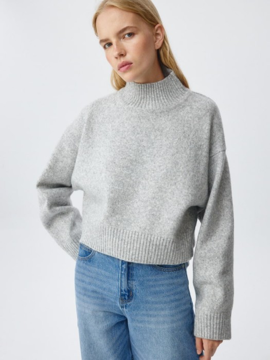 укороченный вязаный джемпер с содержанием шерсти 4680798714400 фотография