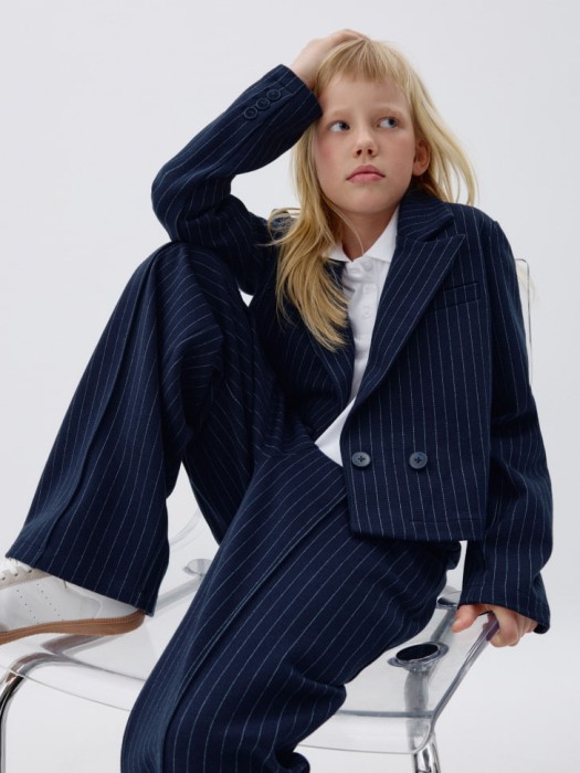 укороченный жакет в полоску для девочек из россии вид сбоку