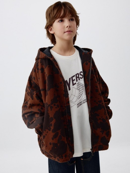 утепленная куртка из твила с анималистичным принтом детская универсального стиля с лицевой стороны