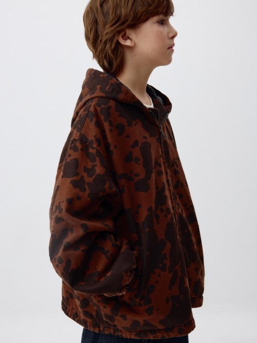 утепленная куртка из твила с анималистичным принтом детская для детского возраста с изнаночной стороны