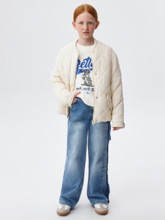 утепленная куртка-рубашка для девочек из льна спереди