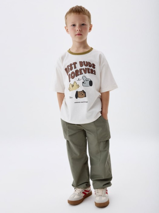 утепленные брюки-парашюты для мальчиков от бренда sela вид слева