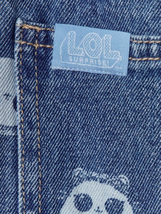 утепленные джинсы на резинке для девочек из коллекции  × l.o.l из хлопка спереди