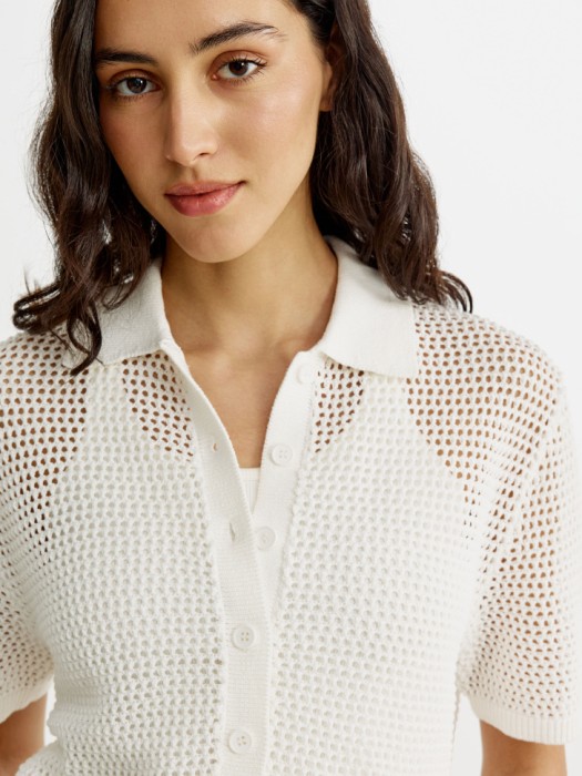 вязаная рубашка кроше с коротким рукавом по цене 2999 руб вид справа