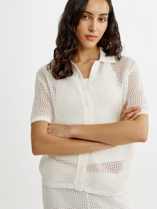 вязаная рубашка кроше с коротким рукавом из россии вид сбоку