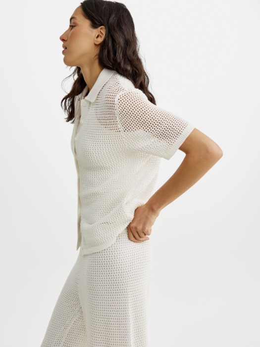 вязаная рубашка кроше с коротким рукавом из хлопка спереди