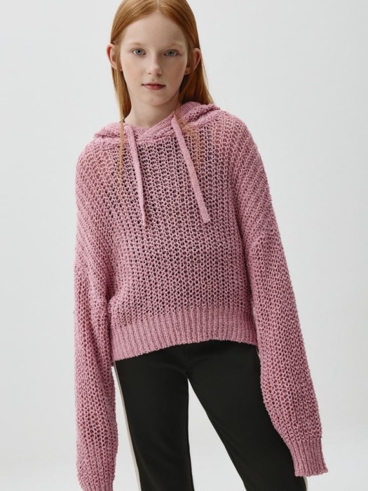 вязаное худи с капюшоном для девочек по цене 1899 руб вид справа